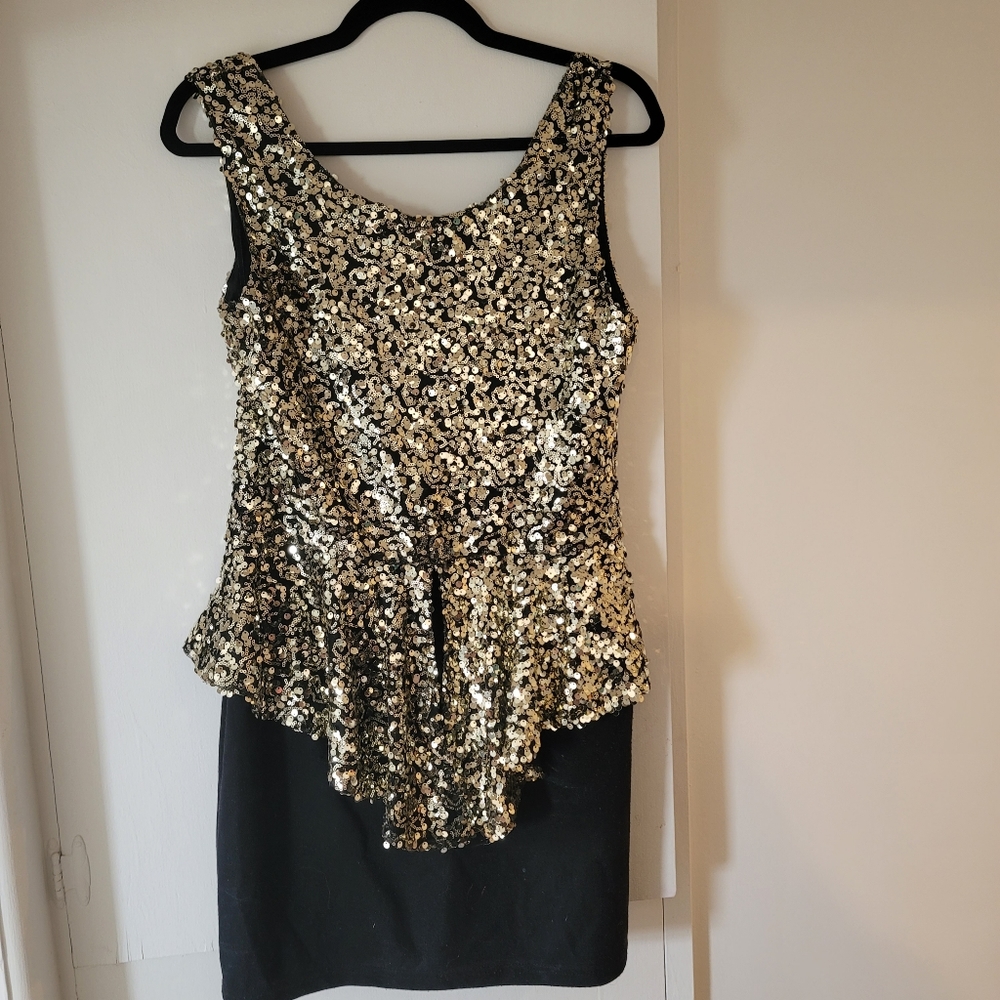 Gold and black sequin dress